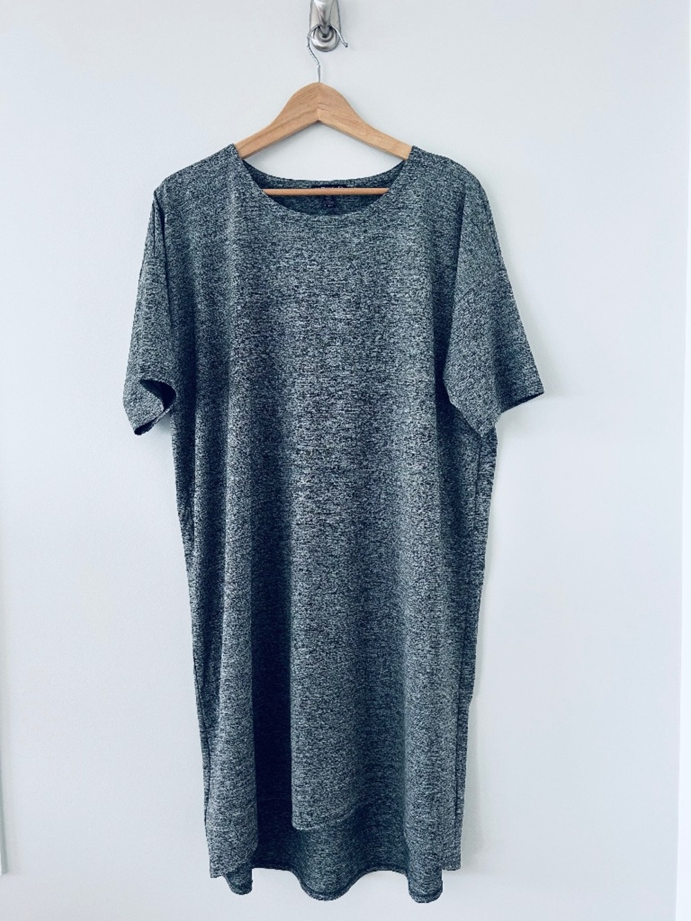 Eileen Fisher Recycled Fabric T-Shirt Dress Hi Lo Hem Grey Melange Sz L - EUC
